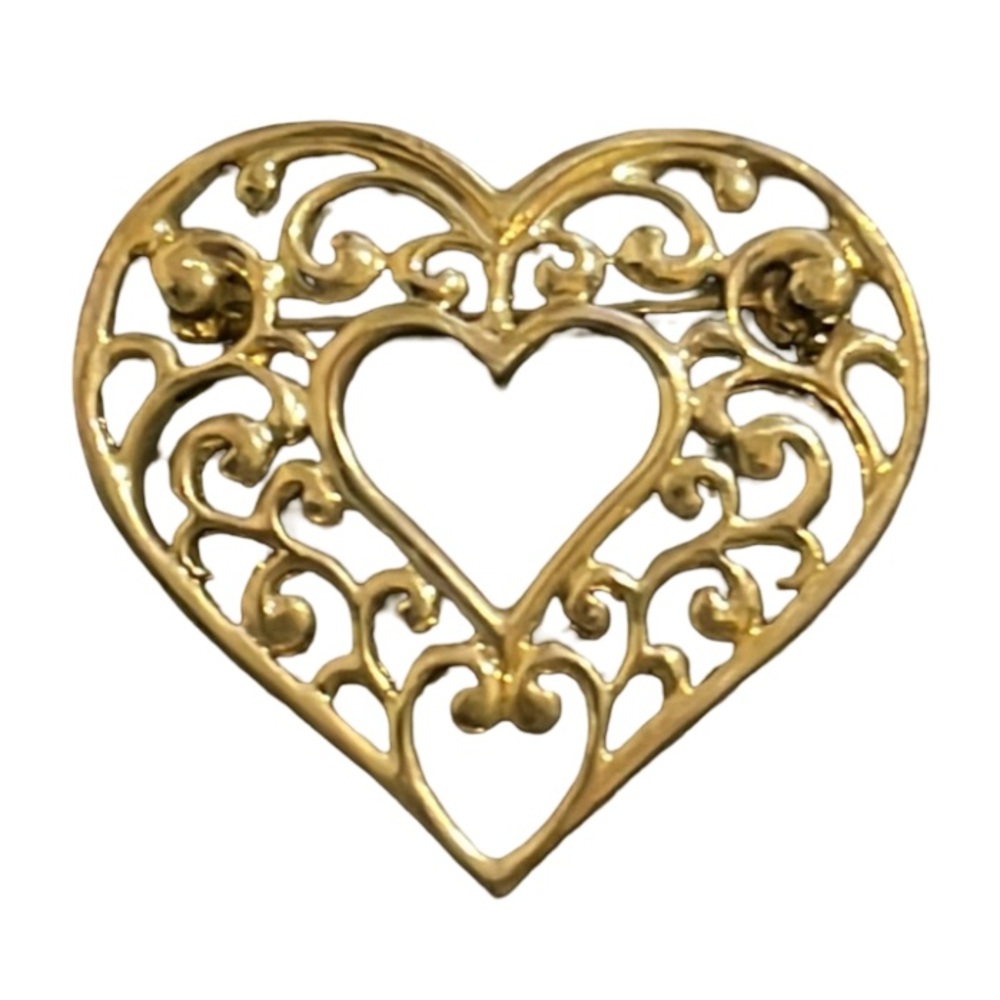 Vintage Elegant Gold Plated Filagree Open Heart Brooch